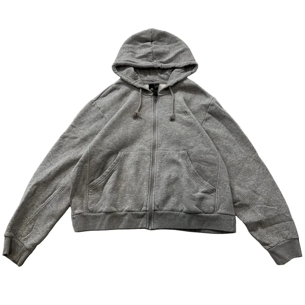 Adidas Women's Grey Full Zip Hoodie Drawstring Pockets Casual Loungewear Size XL